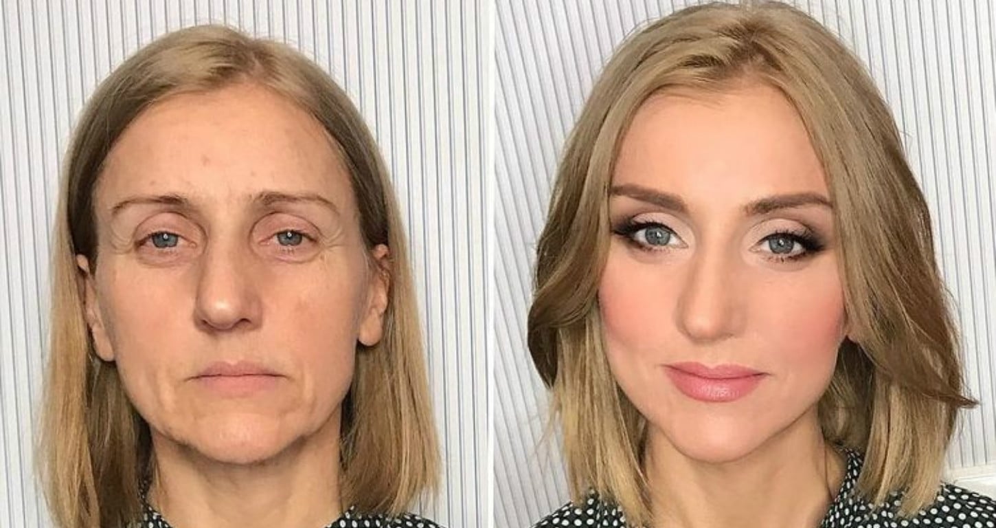 Резко изменилось лицо. Лифтинг макияж. Макияж после 40. Лицо до и после макияжа.