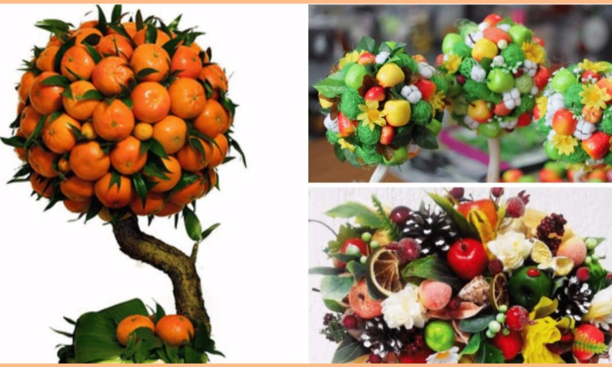 Топиарии из фруктов: мастер класс с фото