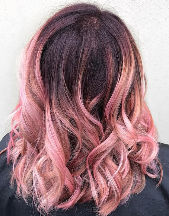 Blush-Pink-Ombré-On-Medium-Length-Curls