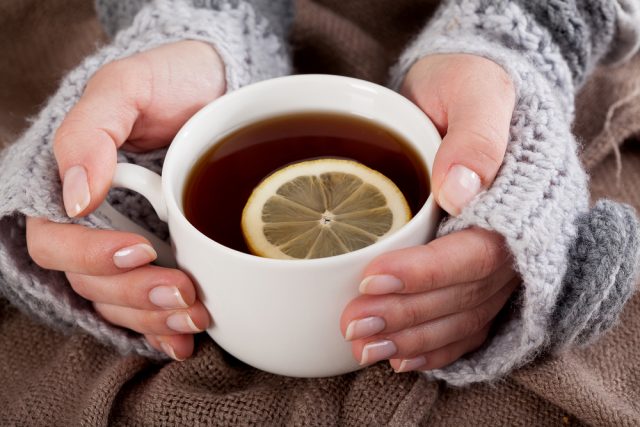 Tea with lemon on a cold day