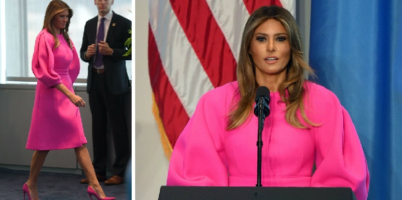Меланья Трамп в розовом платье
