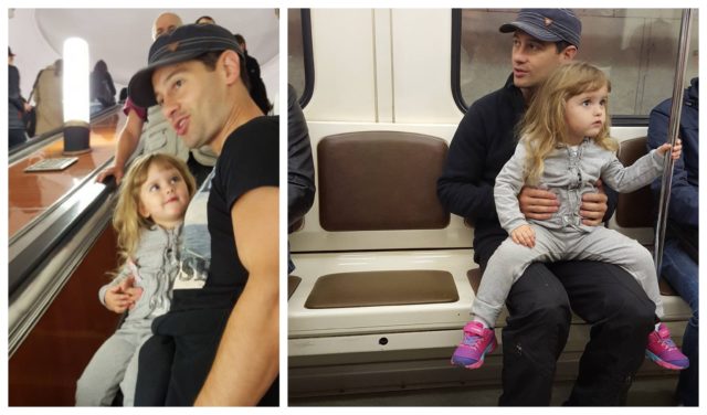 Антон Макарский с дочерью в метро