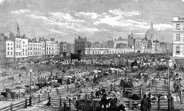 старое фото Лондонский Смитфилдский рынок