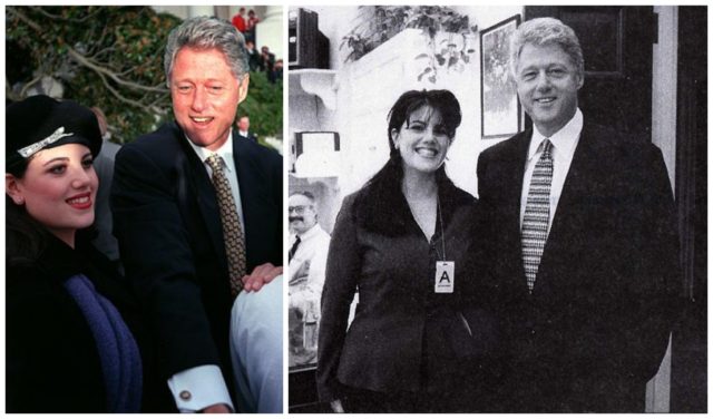 Билл Клинтон стоит рядом с Моникой Левински