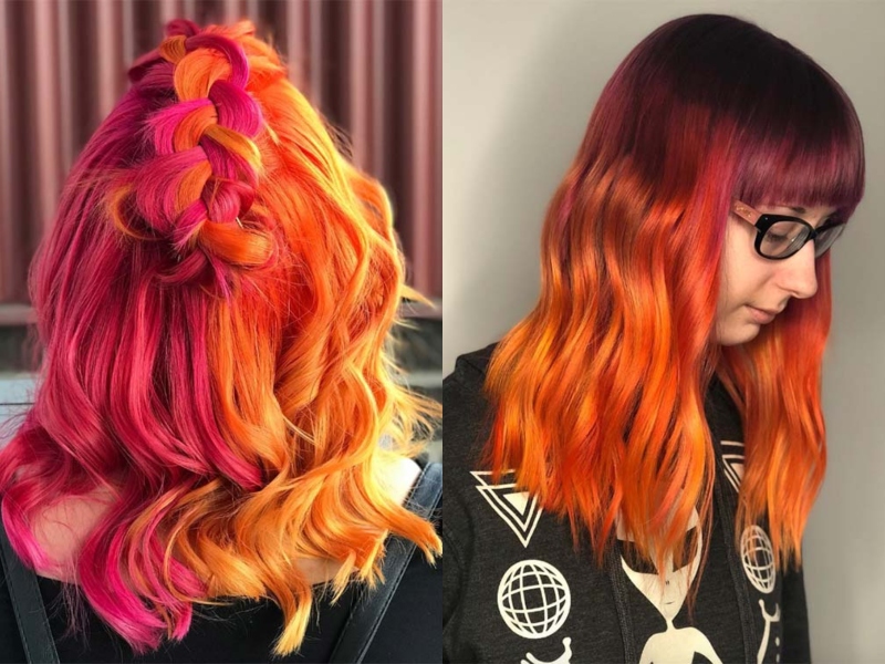 Волосы оранжевые с фиолетовым