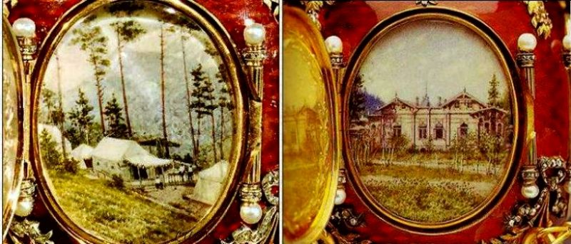 яйцо Фаберже "Кавказ" с 3 миниатюрами, на которых изображены виды природы