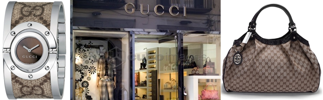 бутик Гуччи в Неаполе и товар бутика - часы и сумки