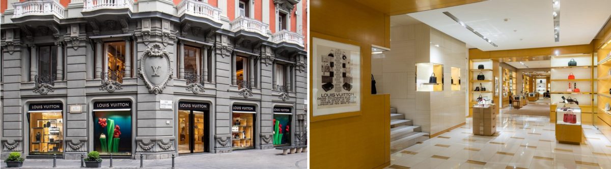 бутик Louis Vuitton в Неаполе, вид снаружи и изнутри