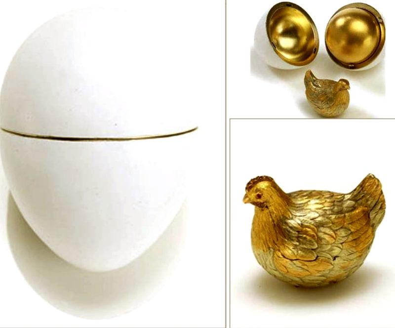 Яйцо Фаберже "Курочка". Фотомонтаж - яйцо, "желток" и "курочка"
