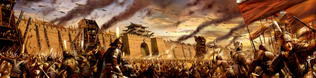 сцена средневекового сражения у стен города