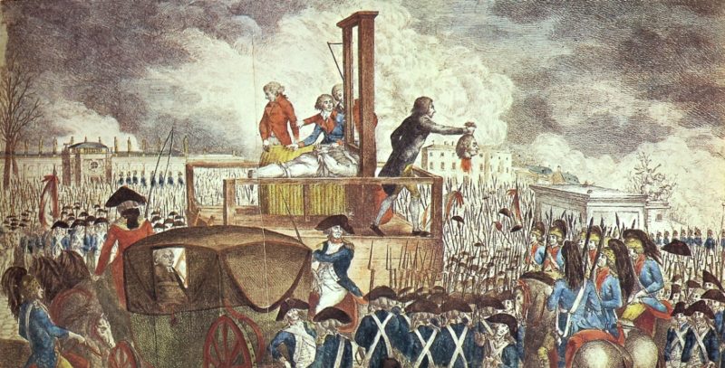 сцена казни короля Франции Людовика XVI - гравюра конца 18 века
