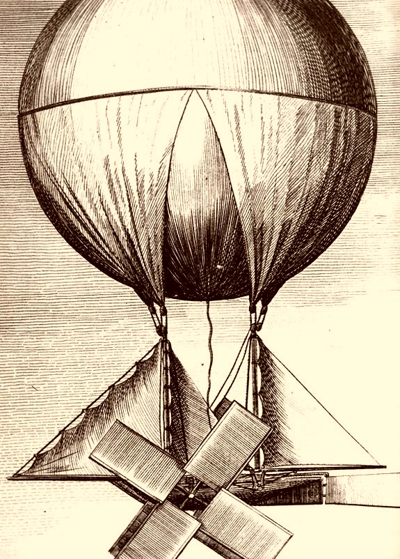 «Аэронавигационная колесница» Ричарда Кросби с лопастями и парусами - гравюра