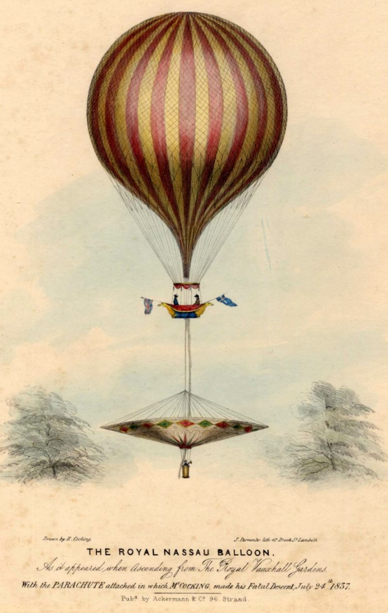 воздушный шар Royal Vauxhall в воздухе - нравюра 19 века