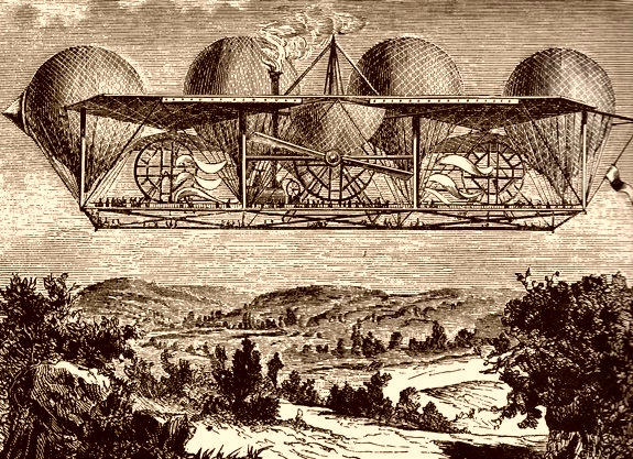Агрегат Петина, состоящий из 4 несущих шаров и платформы - гравюра середины 19 века
