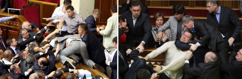 дебаты в одном из парламентов Европы - монтаж из 2 фотографий