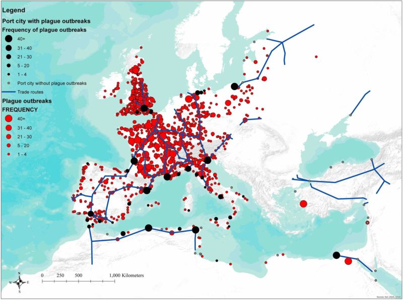 Карта, показывающая районы распространения чумы