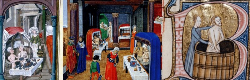 гравюры средневековья, связанные с банями - коллаж