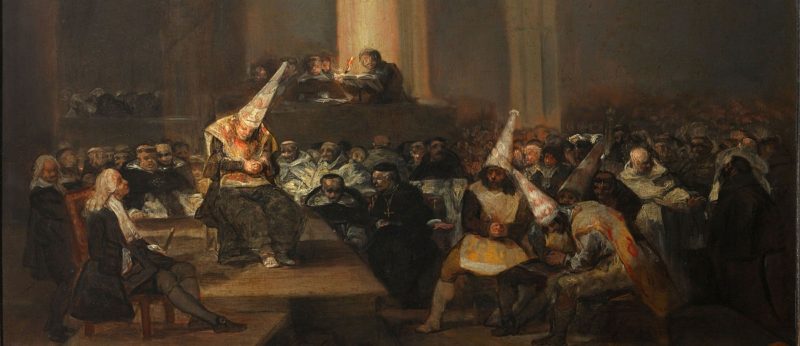 Картина Ф. Гойя показывает суд инквизиции над 4 еретиками
