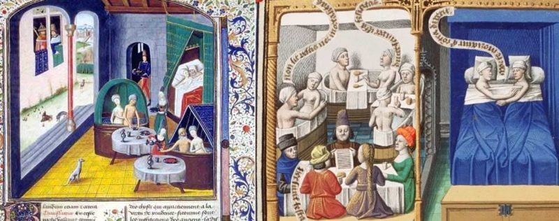 гравюры с изображением средневековых бань - коллаэ
