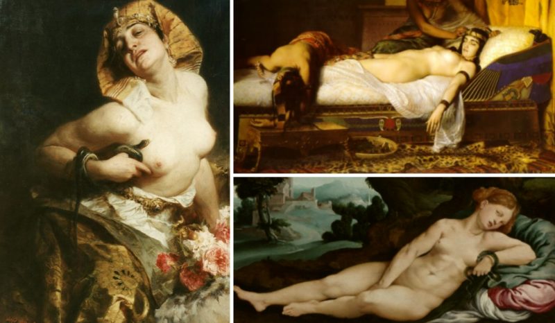 смерть Клеопатры - коллаж из 3 живописных полотен