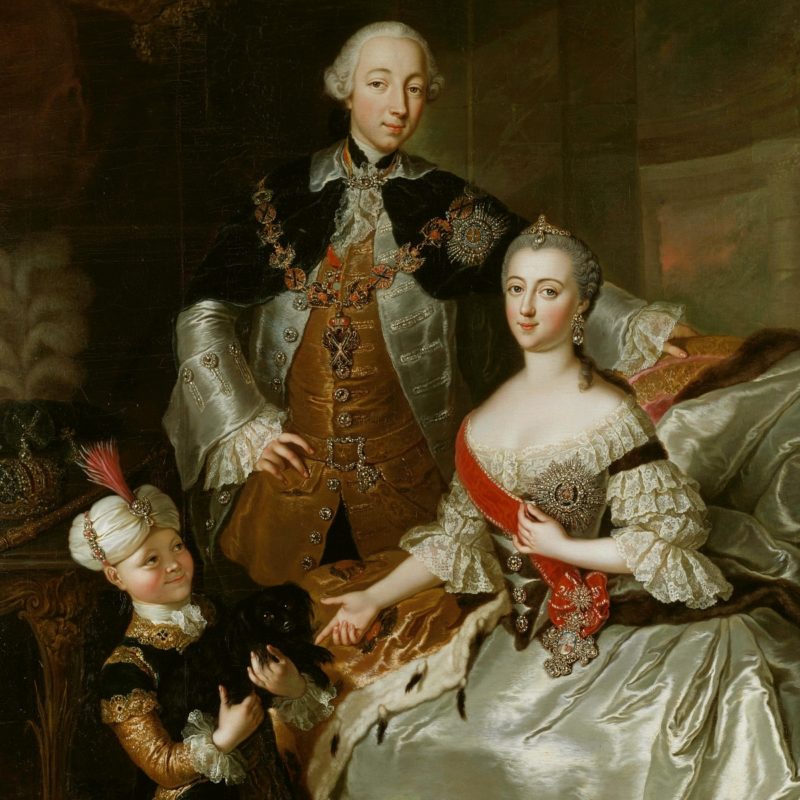 Екатерина со своим мужем Петром Третьим и сыном Павлом