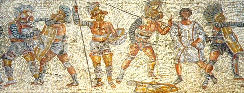 римская мозаика с изображением гладиаторов