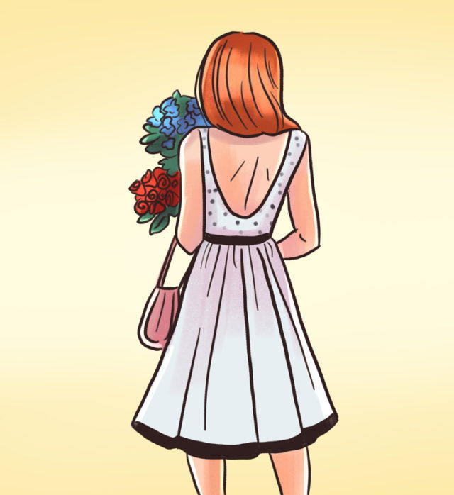 рисунок девушки с цветами