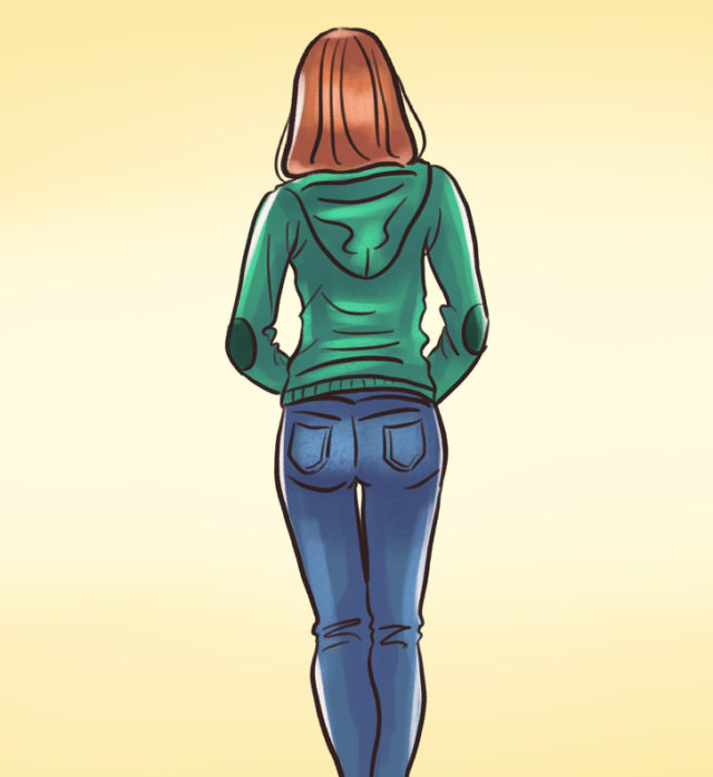 рисунок девушки в джинсах