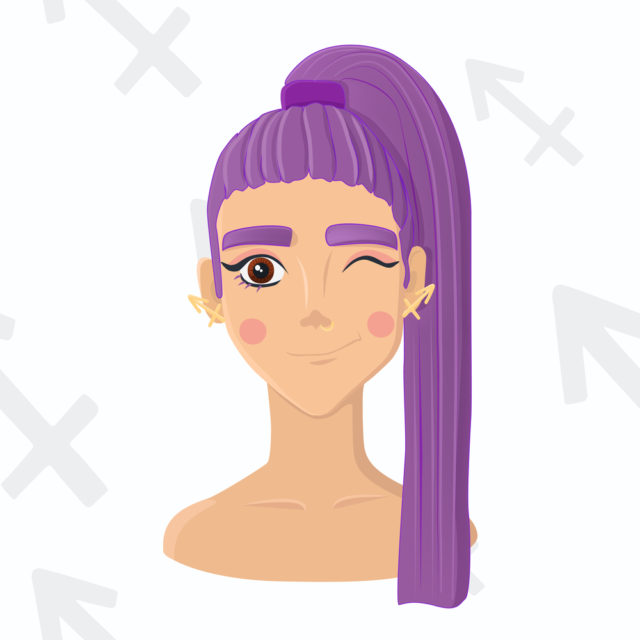 рисунок девушки с фиолетовыми волосами