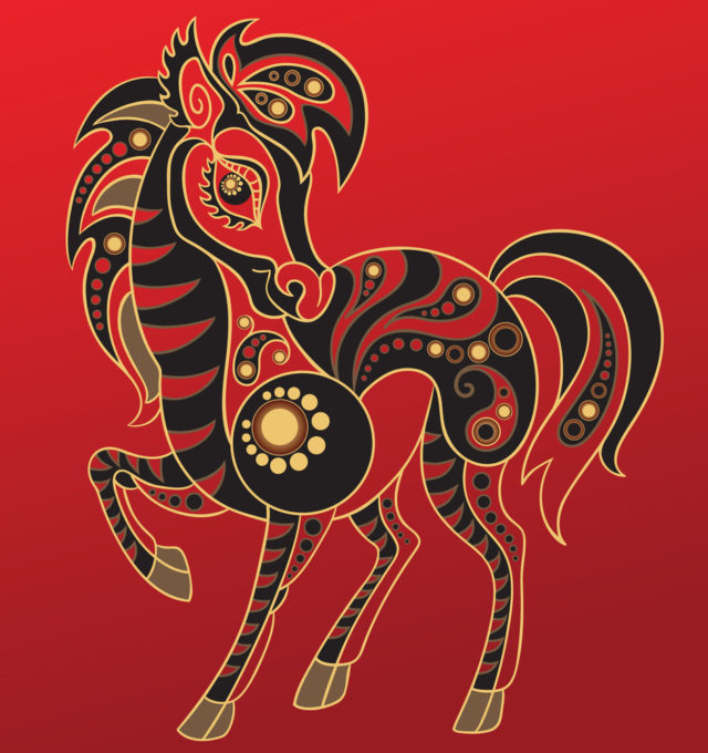 рисунок лошади на красном фоне