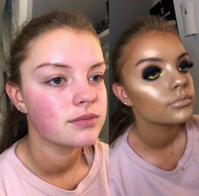 девушка до и после макияжа