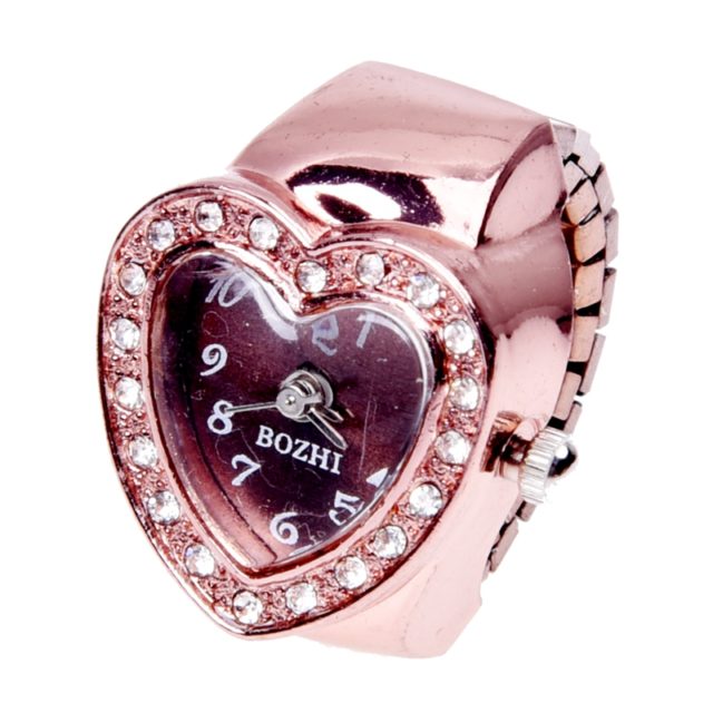 розовые часы-кольцо в виде сердечка