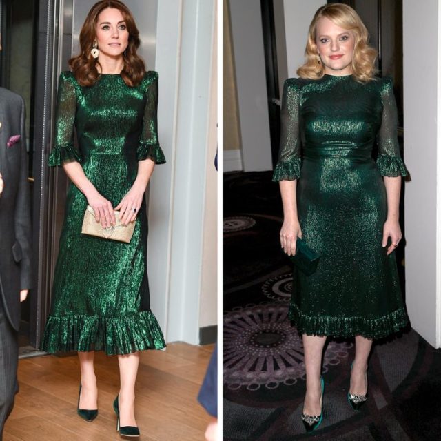 кейт миддлтон и элизабет мосс в зеленом платье