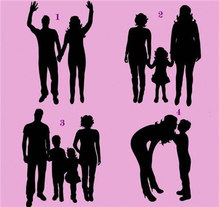 силуэты семьи на розовом фоне