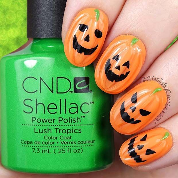 оранжевые ногти на хэллоуин