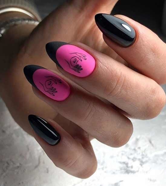 черно-розовые ногти с рисунком