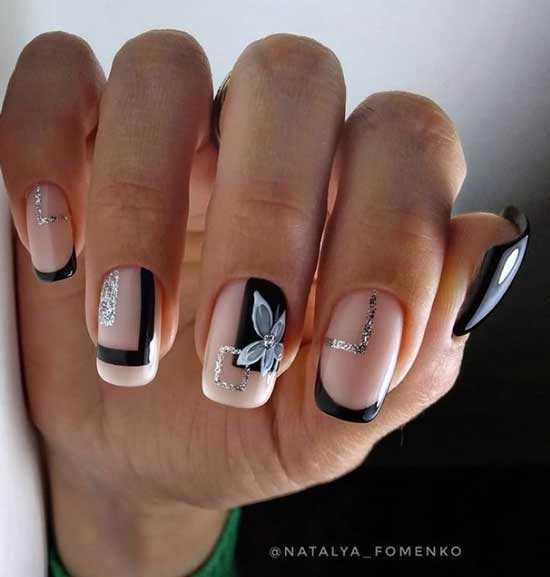 черно-серебристые ногти с рисунком