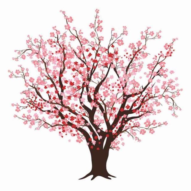 рисунок дерева с розовыми цветами