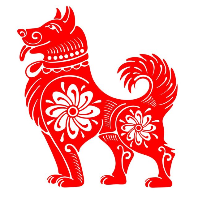 рисунок красной собаки на белом фоне