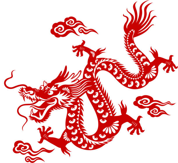рисунок красного дракона на белом фоне