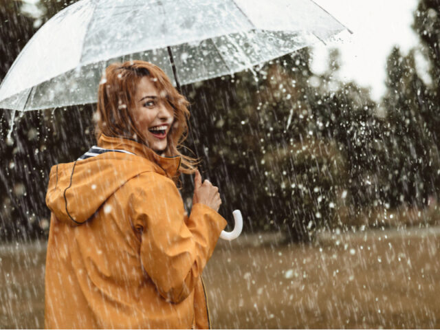 девушка под зонтом под дождем