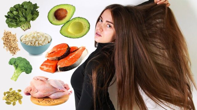 продукты питания и девушка с длинными волосами