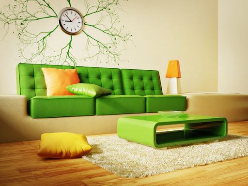 зеленый диван в гостиной